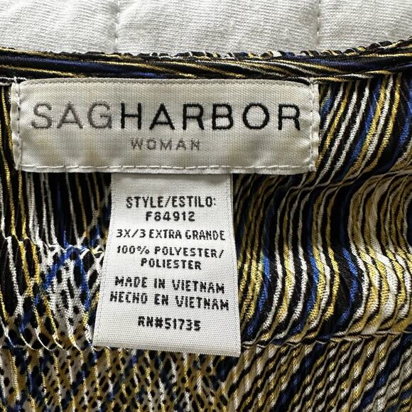 SAG HARBOR WOMAN Tunic Blue Yellow Micro Pleated Relaxed Fit Casual Cruise 3X - Picture 7 of 12